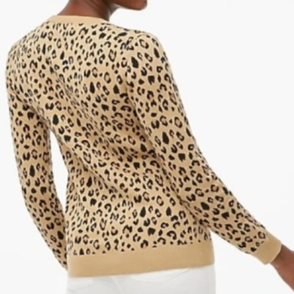 J. Crew Teddie Crewneck Sweater Women's XS Leopard Animal Print AS300 NWT - Picture 2 of 9